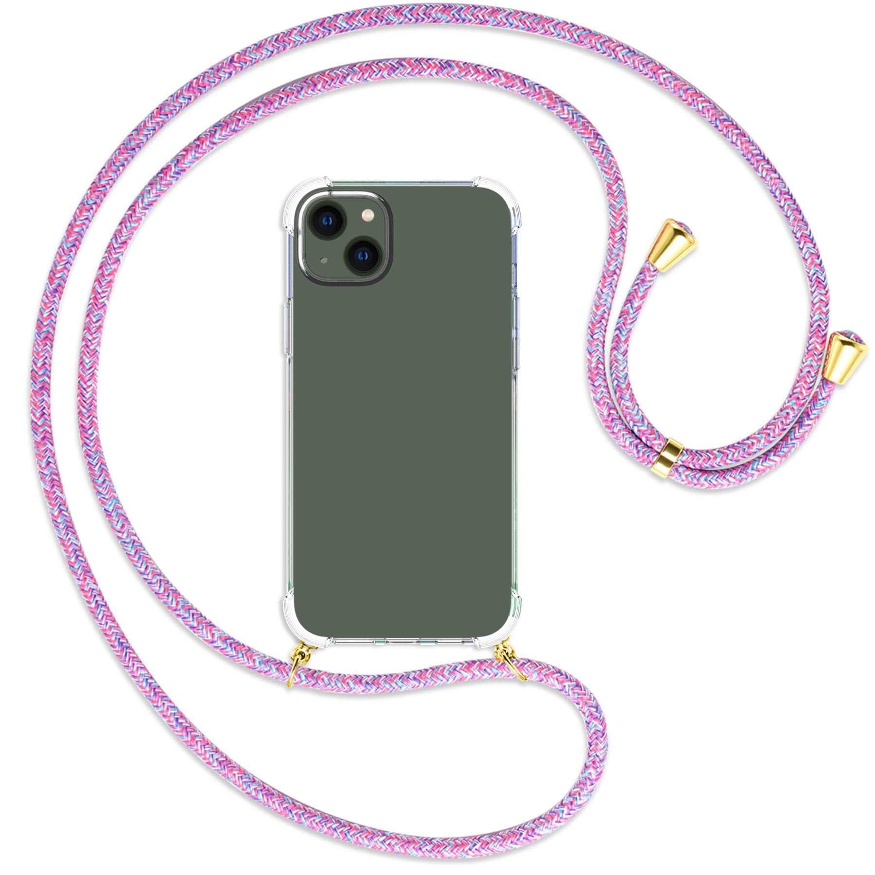 / 14 ENERGY Umhänge-Hülle Backcover, Unicorn gold MTB Apple, Kordel, MORE iPhone mit Purple Plus,