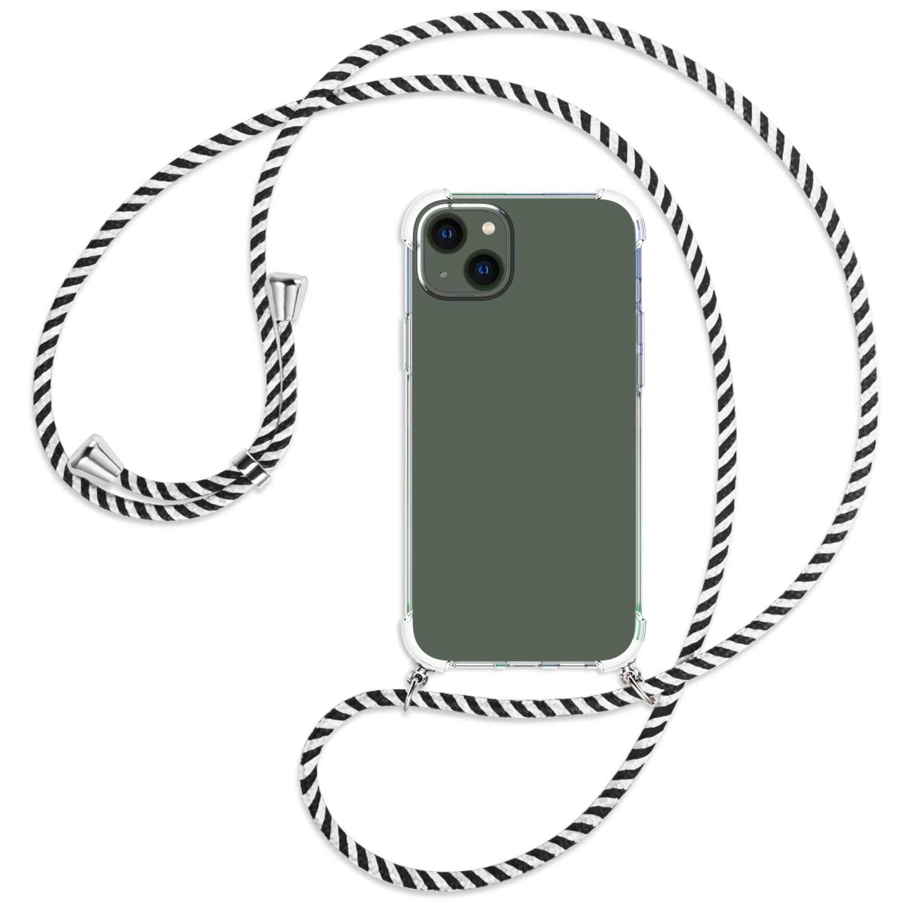 Black & MORE Plus, iPhone ENERGY White / Apple, Backcover, MTB Kordel, silber Umhänge-Hülle mit 14