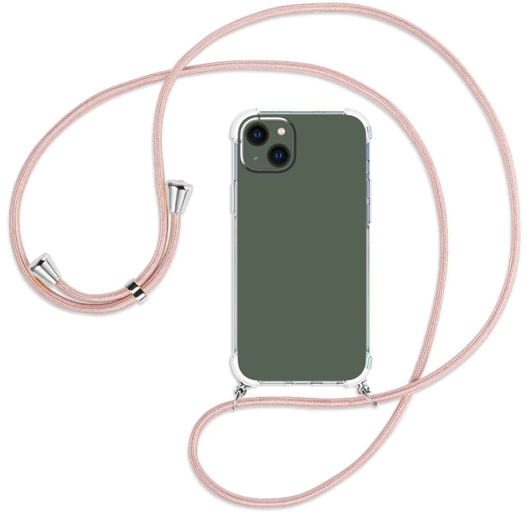 Backcover, MTB Kordel, 14 Umhänge-Hülle silber mit Plus, iPhone ENERGY Apple, MORE Rosegold /