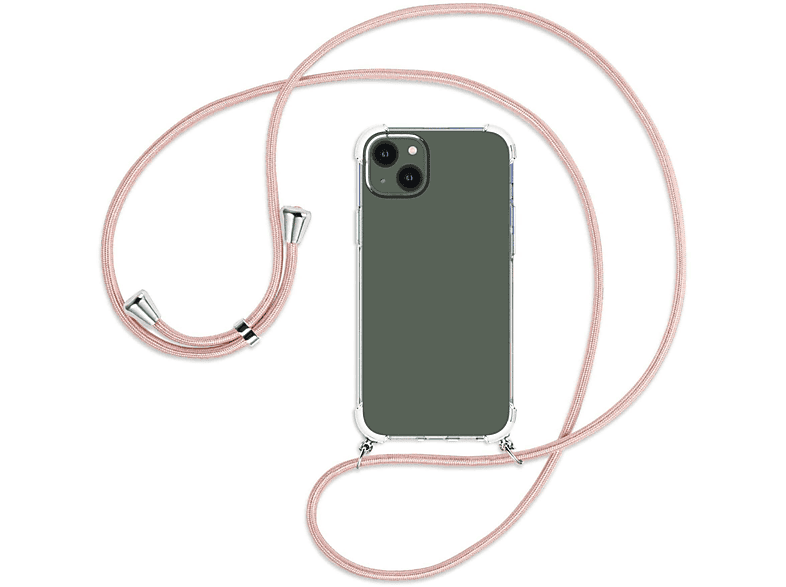 MTB MORE ENERGY 14 silber Apple, Plus, mit Umhänge-Hülle iPhone / Backcover, Rosegold Kordel