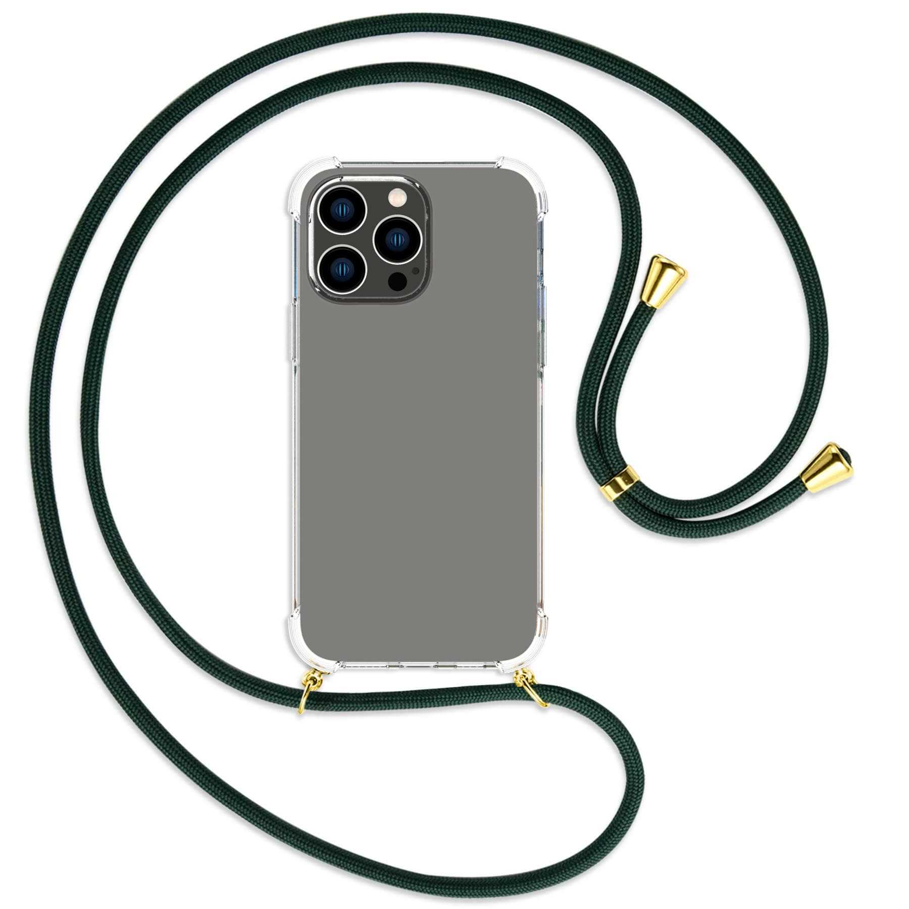 Umhänge-Hülle / mit Max, gold iPhone Apple, Backcover, Dunkelgrün Kordel, 14 ENERGY MORE MTB Pro