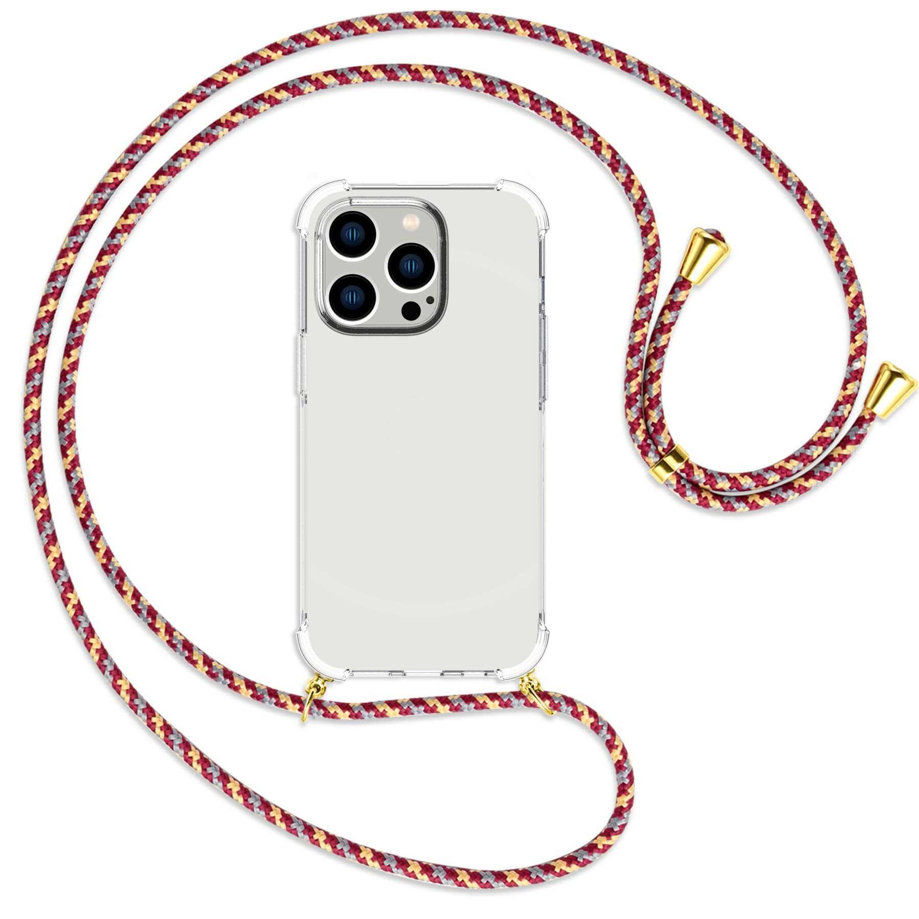 Backcover, iPhone MORE gold ENERGY 14 / Rot+Gelb mit Pro, Apple, MTB Umhänge-Hülle Kordel,