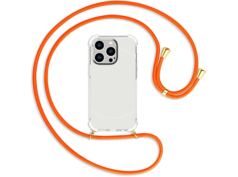 MTB MORE ENERGY Umhänge-Hülle mit Kordel, Backcover, Apple, iPhone 14 Pro, Neon Orange / gold