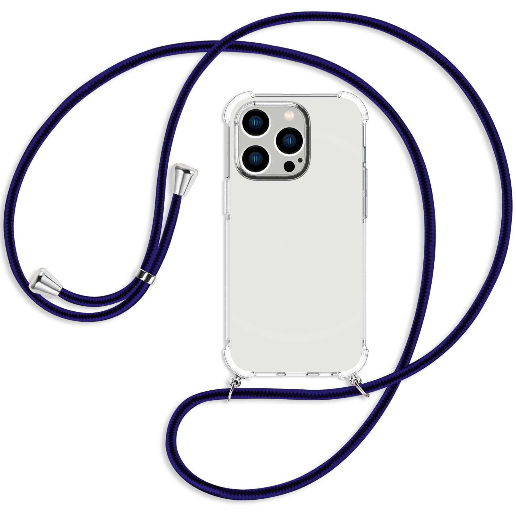 MTB MORE silber mit Pro, ENERGY iPhone Line 14 Blue Umhänge-Hülle Backcover, / Apple, Kordel