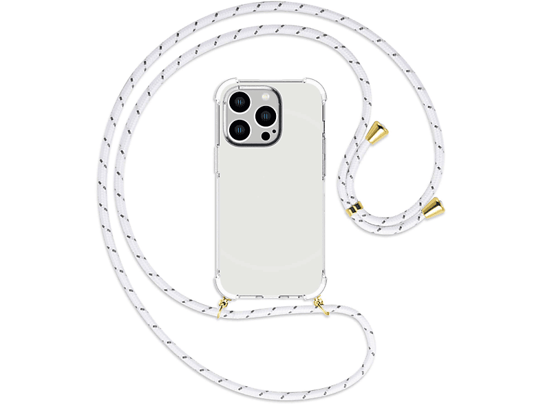 MTB MORE ENERGY Umhänge-Hülle mit Kordel, Backcover, Apple, iPhone 14 Pro, Weiß+Grau / gold