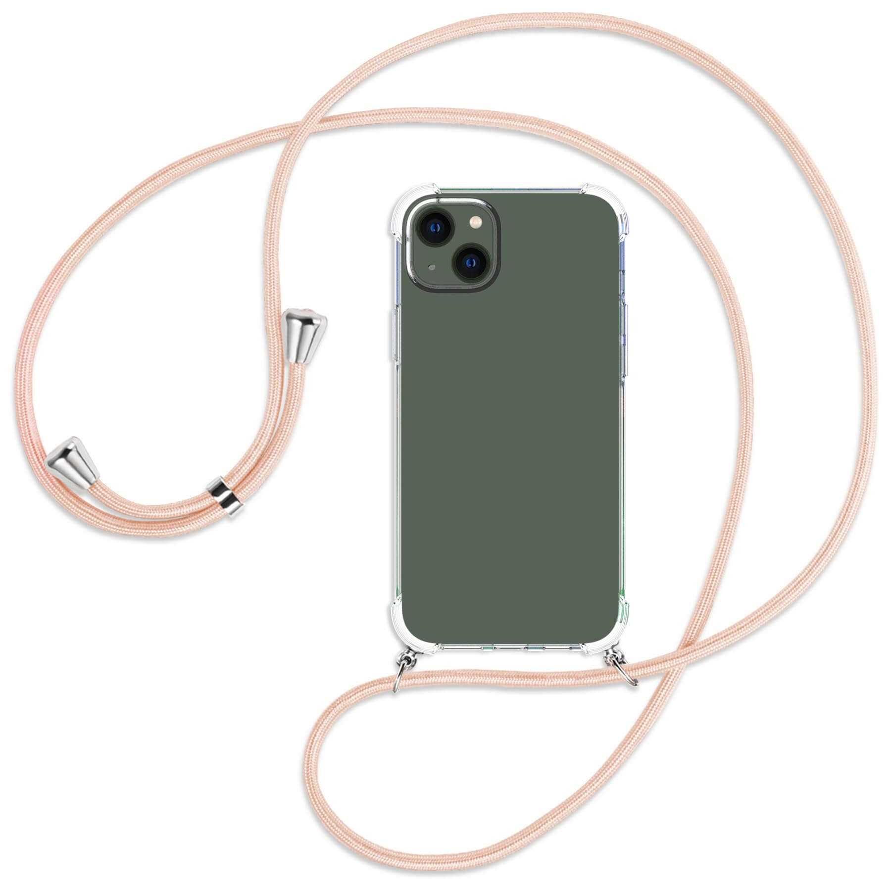MTB MORE ENERGY Umhänge-Hülle mit Apple, silber Rose Backcover, iPhone 14 Kordel, Plus, / peach