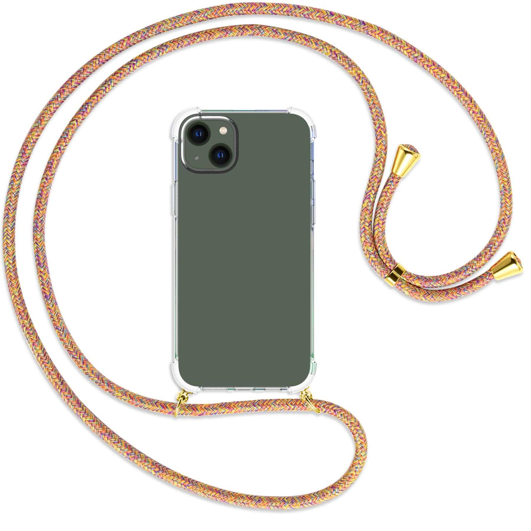 gold Kordel, MORE 14 MTB Umhänge-Hülle Backcover, iPhone mit Rainbow ENERGY Apple, / Plus,