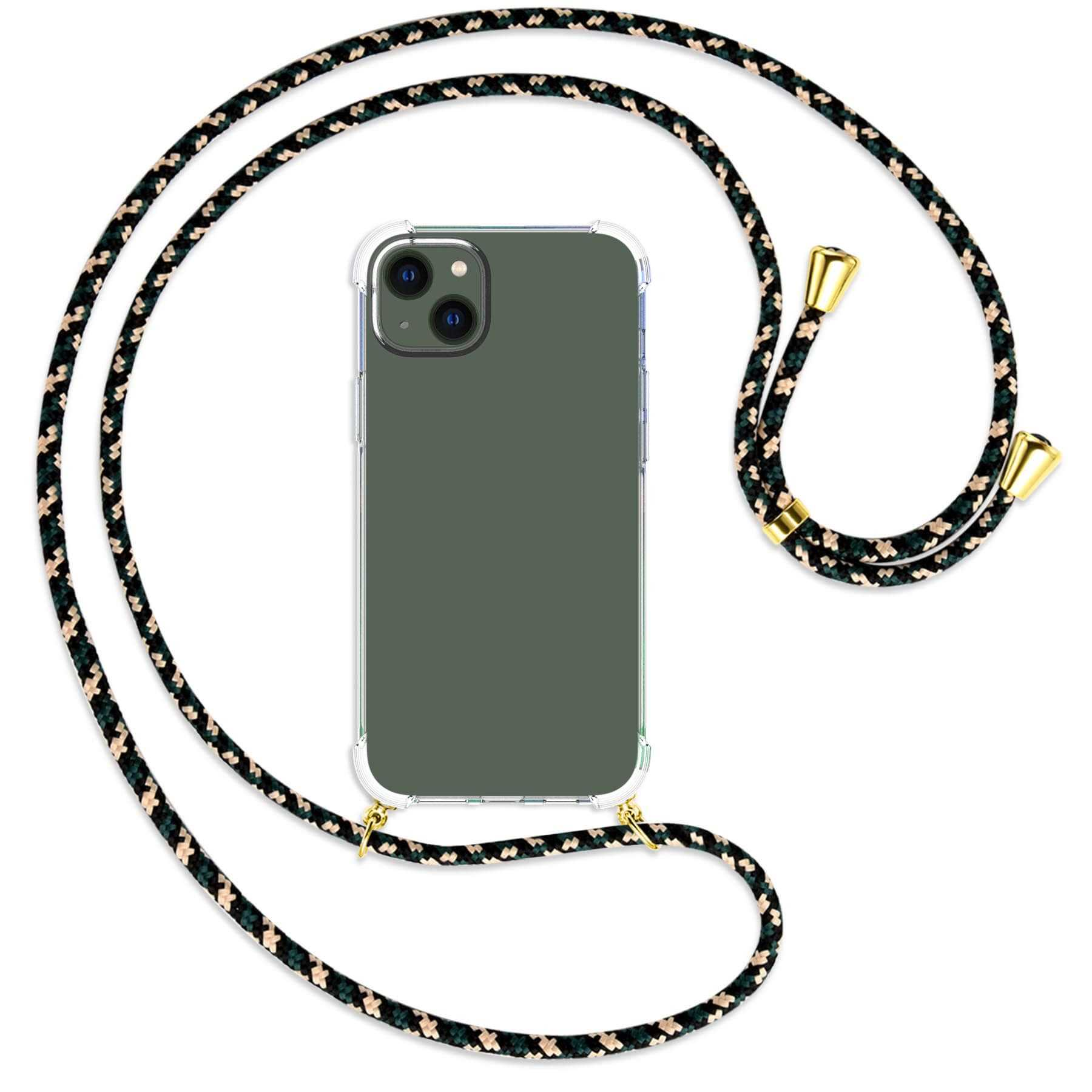 Backcover, MTB Umhänge-Hülle Apple, mit gold MORE 14 Kordel, ENERGY / Camouflage Plus, iPhone