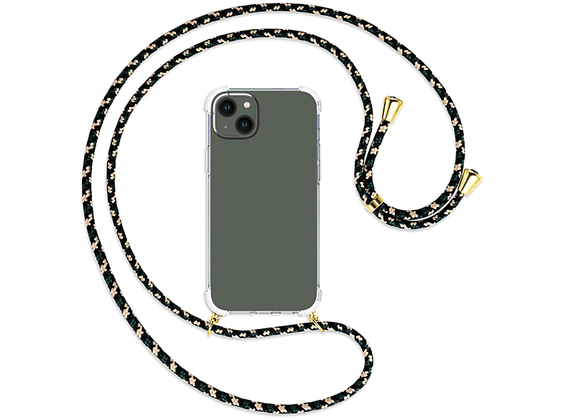 Backcover, MTB Umhänge-Hülle Apple, mit gold MORE 14 Kordel, ENERGY / Camouflage Plus, iPhone