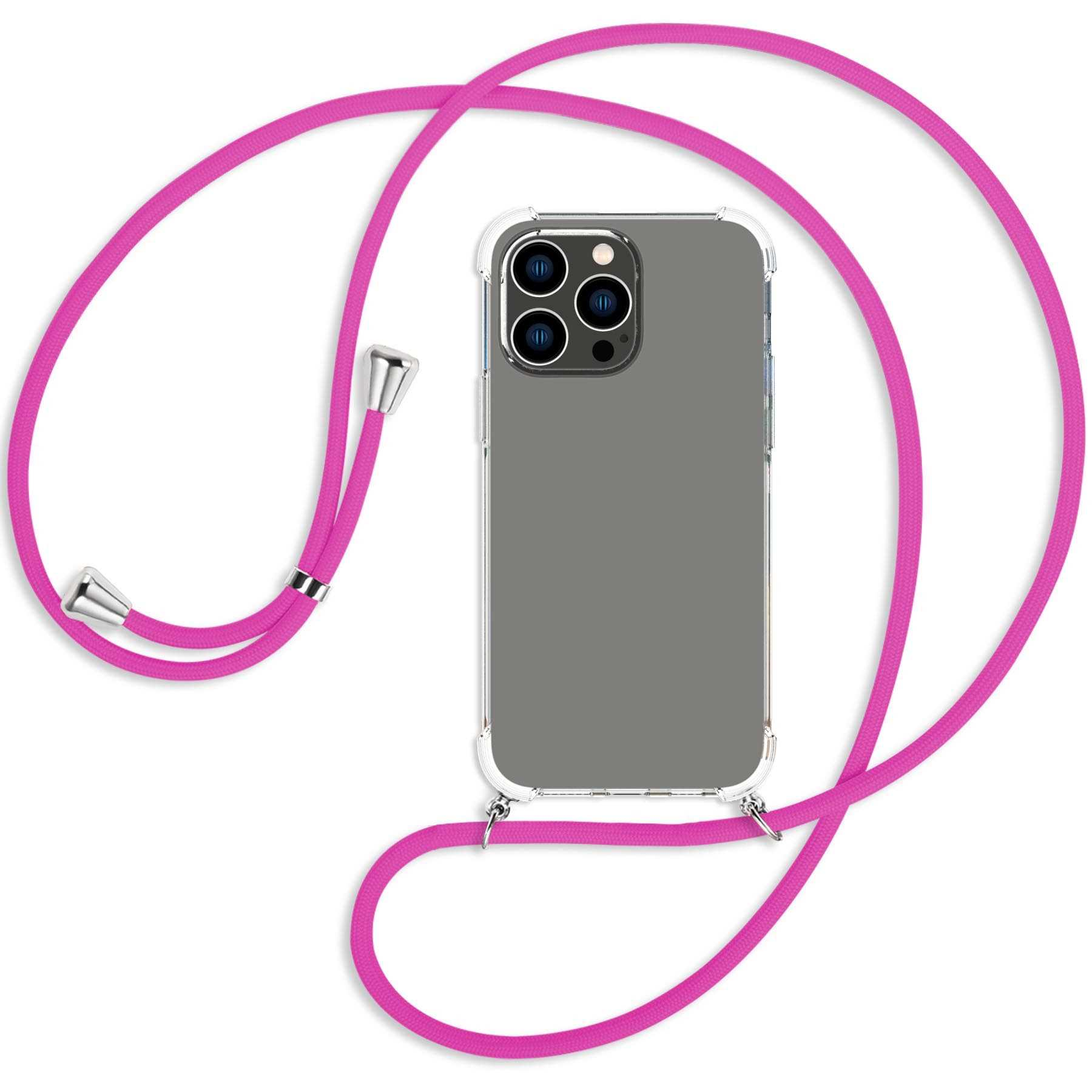 MTB MORE ENERGY Umhänge-Hülle Pink Pro mit iPhone 14 / Max, Apple, Backcover, Hot Kordel, silber