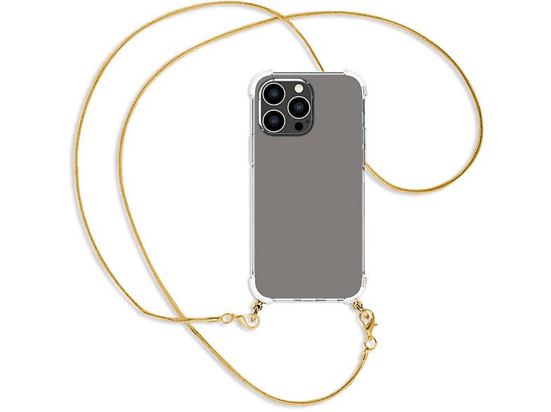 MTB MORE ENERGY Umhänge-Hülle mit Metallkette, Backcover, Apple, iPhone 14 Pro Max, Kette Snake (gold)