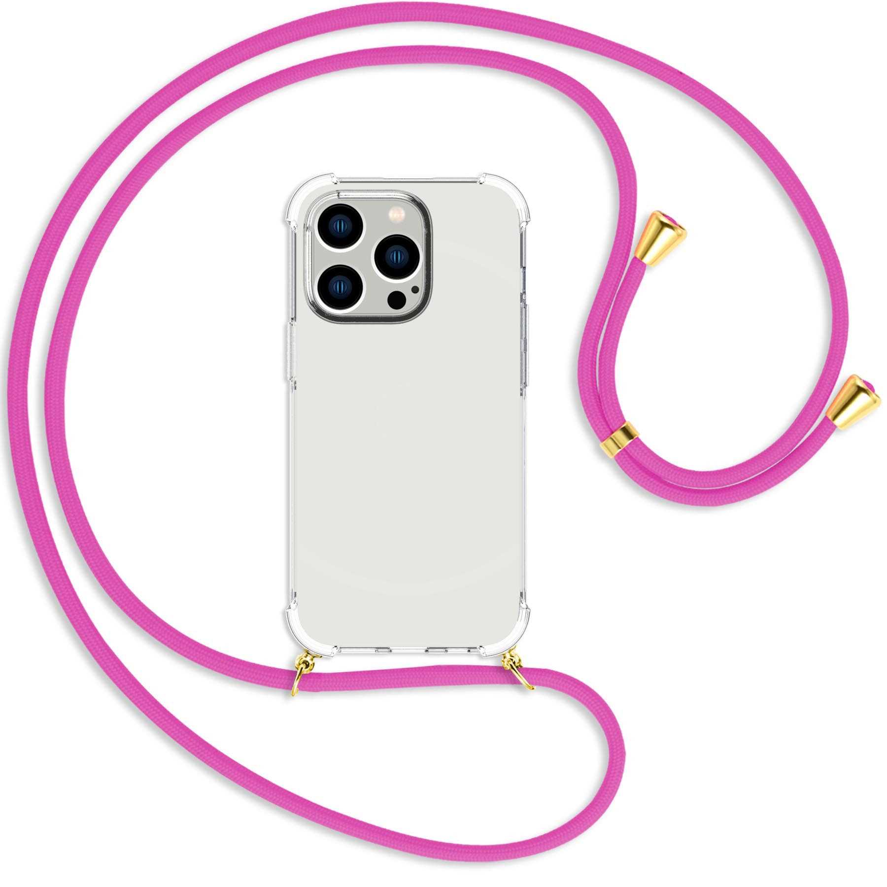 MTB MORE ENERGY Umhänge-Hülle Pro, Kordel, mit Pink Apple, iPhone Backcover, Hot / gold 14