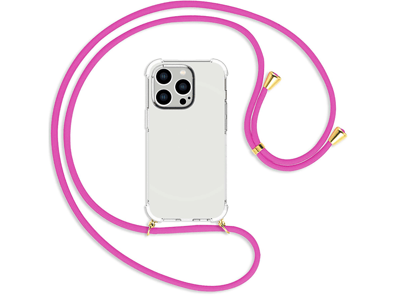 Hot Umhänge-Hülle Backcover, MORE ENERGY iPhone Kordel, Pink Pro, MTB / gold Apple, 14 mit