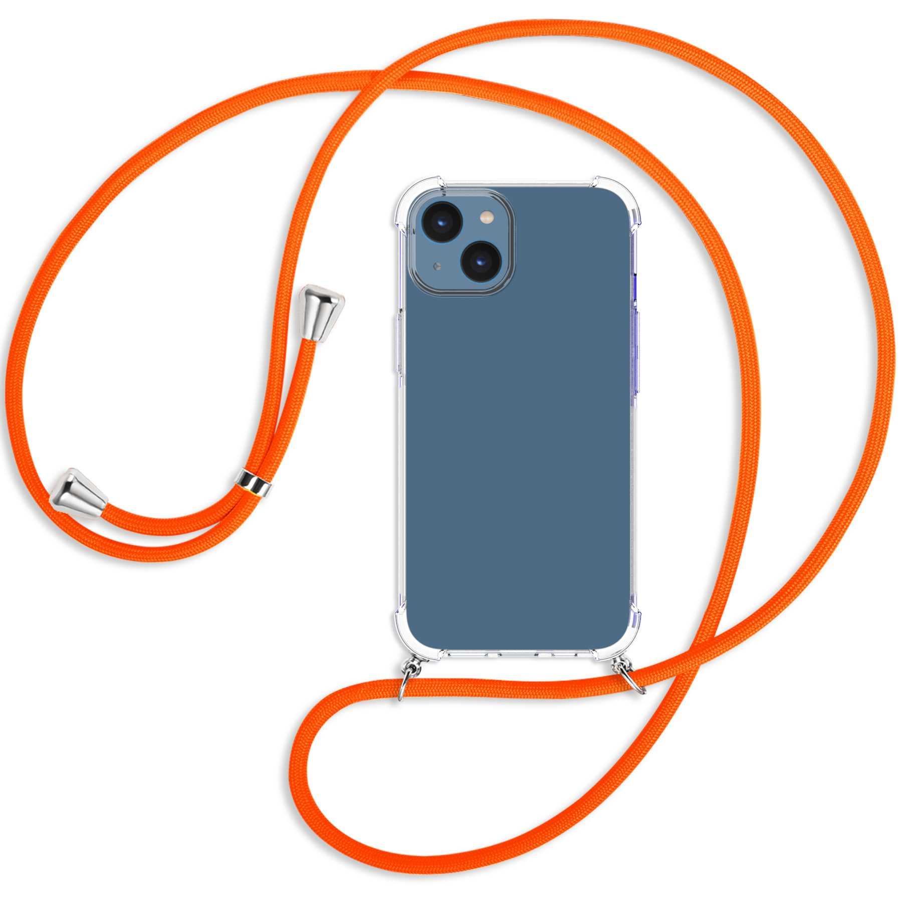 MTB MORE Orange Neon / iPhone Backcover, Apple, Umhänge-Hülle Kordel, ENERGY mit silber 14
