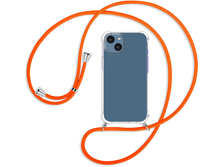 MTB MORE ENERGY Umhänge-Hülle mit Kordel, Backcover, Apple, iPhone 14, Neon Orange / silber