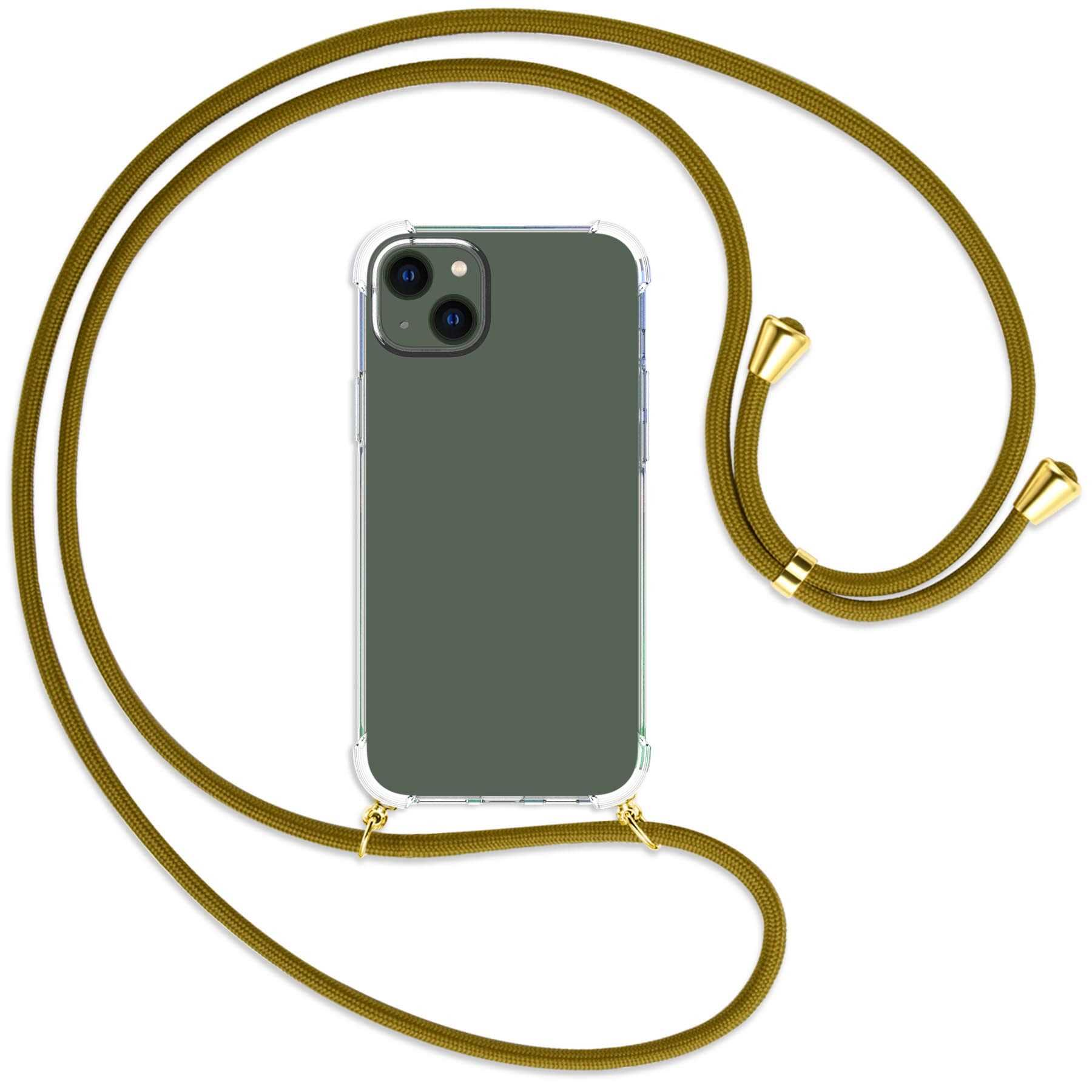MTB Backcover, Khaki mit 14 Plus, Apple, MORE gold iPhone ENERGY / Umhänge-Hülle Kordel,
