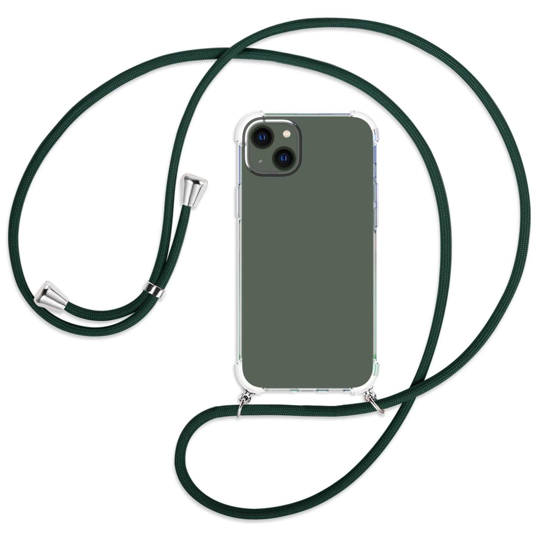 Apple, Dunkelgrün / MORE MTB Plus, iPhone Umhänge-Hülle 14 ENERGY Kordel, Backcover, mit silber