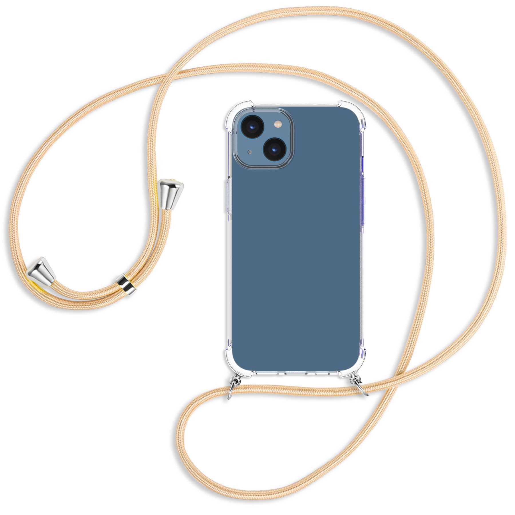 MTB MORE ENERGY Umhänge-Hülle / Shiny Apple, Gold iPhone Backcover, silber Kordel, mit 14