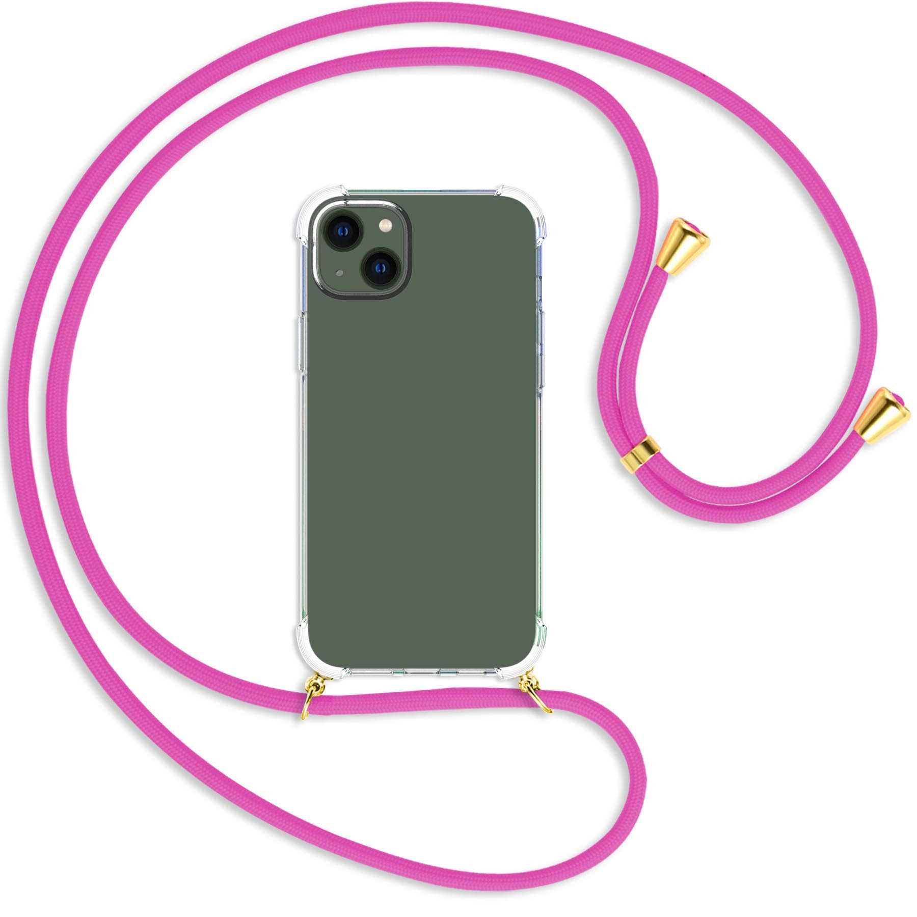 14 Plus, Hot Pink Apple, Kordel, mit MTB Backcover, ENERGY MORE iPhone Umhänge-Hülle gold /