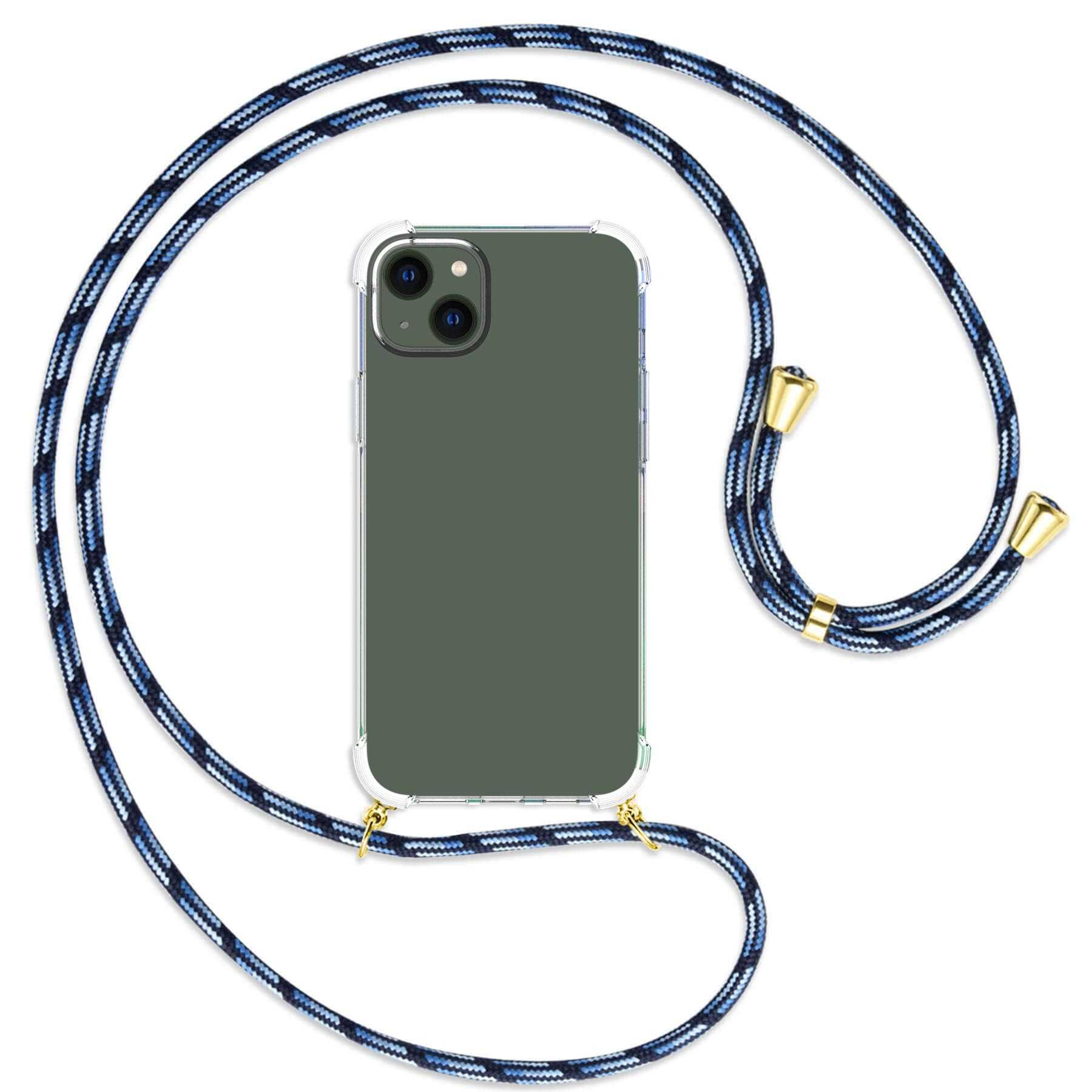 MORE Plus, mit Kordel, / ENERGY MTB 14 iPhone gold Backcover, Apple, gestreift Blau Umhänge-Hülle