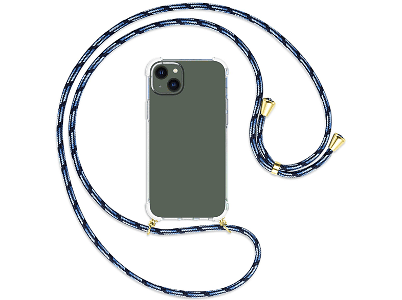 Kordel, / ENERGY MORE iPhone Blau gestreift Umhänge-Hülle MTB Apple, gold mit 14 Plus, Backcover,