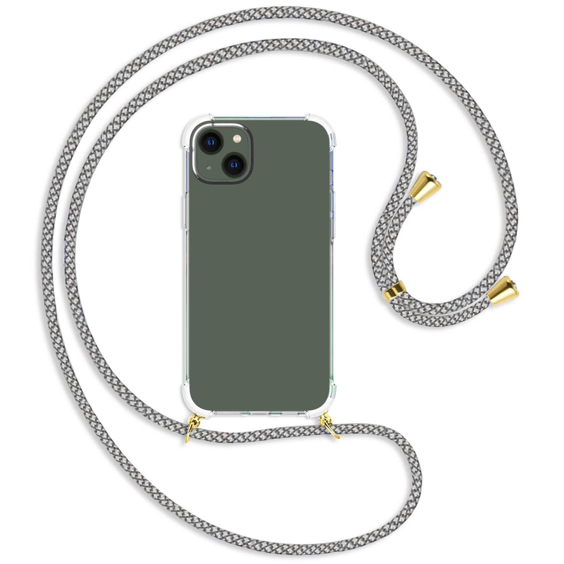 MTB MORE ENERGY Umhänge-Hülle Backcover, Kordel, gold Fishnet Fancy Apple, iPhone 14 mit / Plus