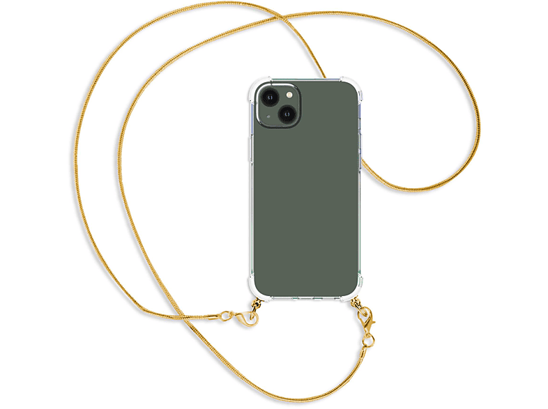 MTB MORE ENERGY Umhänge-Hülle mit Metallkette, Backcover, Apple, iPhone 14 Plus, Kette Snake (gold)