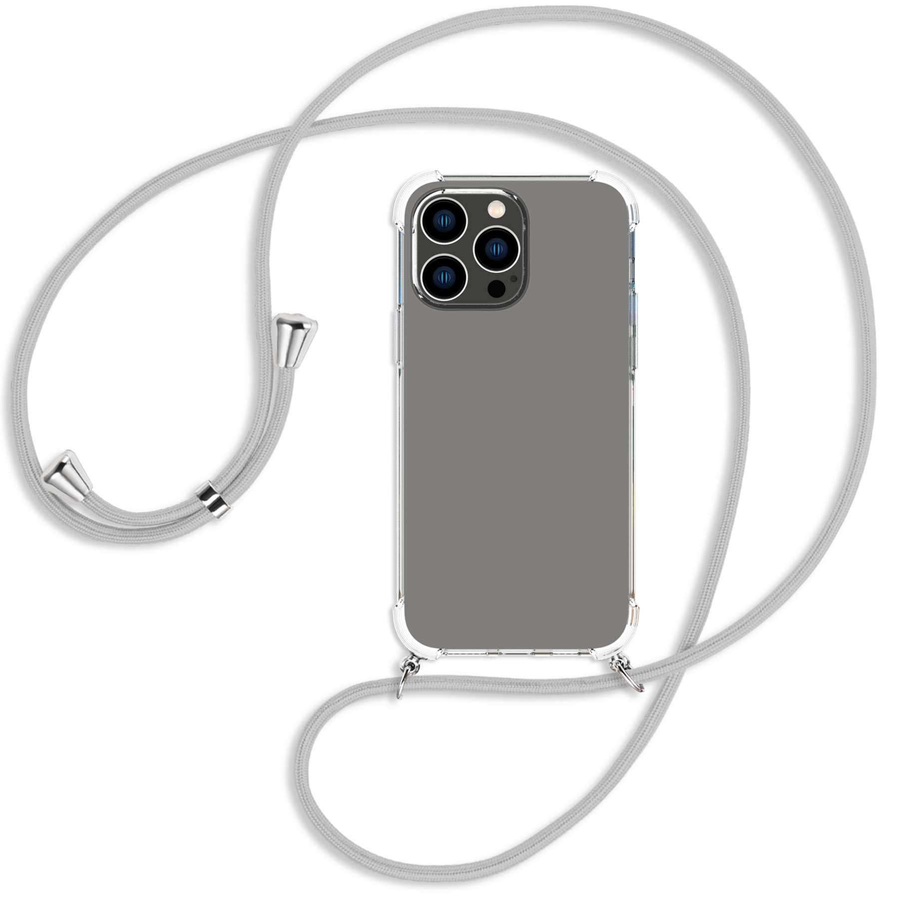 14 MORE / silber iPhone Backcover, Umhänge-Hülle Silber-Grau Pro Max, MTB Apple, mit Kordel, ENERGY