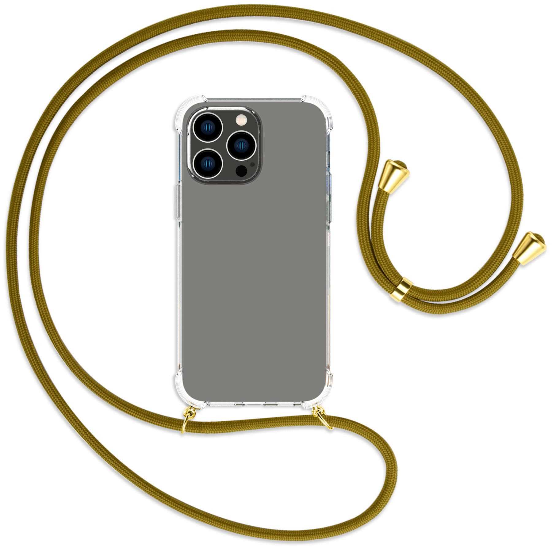 MTB MORE ENERGY Umhänge-Hülle mit Khaki 14 Max, Pro Backcover, gold Apple, / iPhone Kordel
