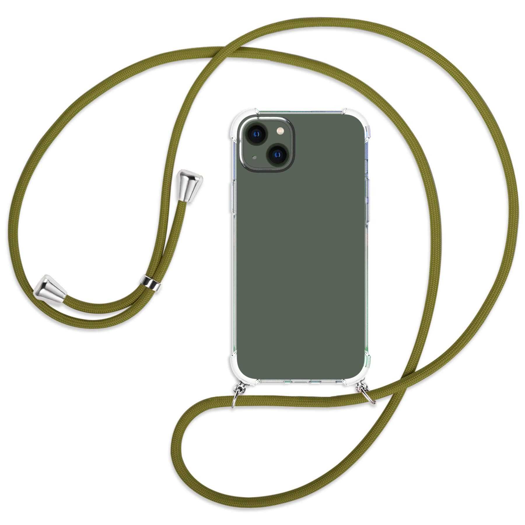 MTB MORE Apple, 14 ENERGY Umhänge-Hülle Khaki Kordel, Backcover, / silber mit iPhone Plus