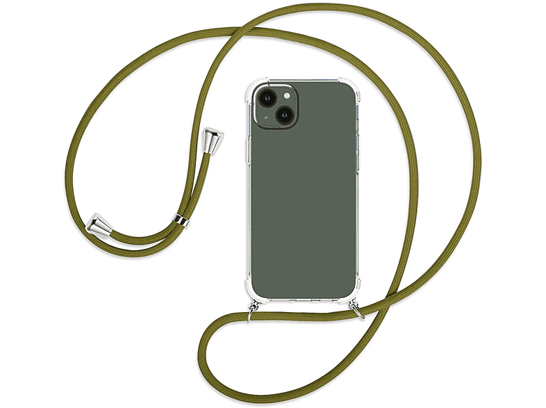 MTB MORE ENERGY Umhänge-Hülle iPhone mit / Apple, 14 Khaki Kordel, Backcover, Plus, silber