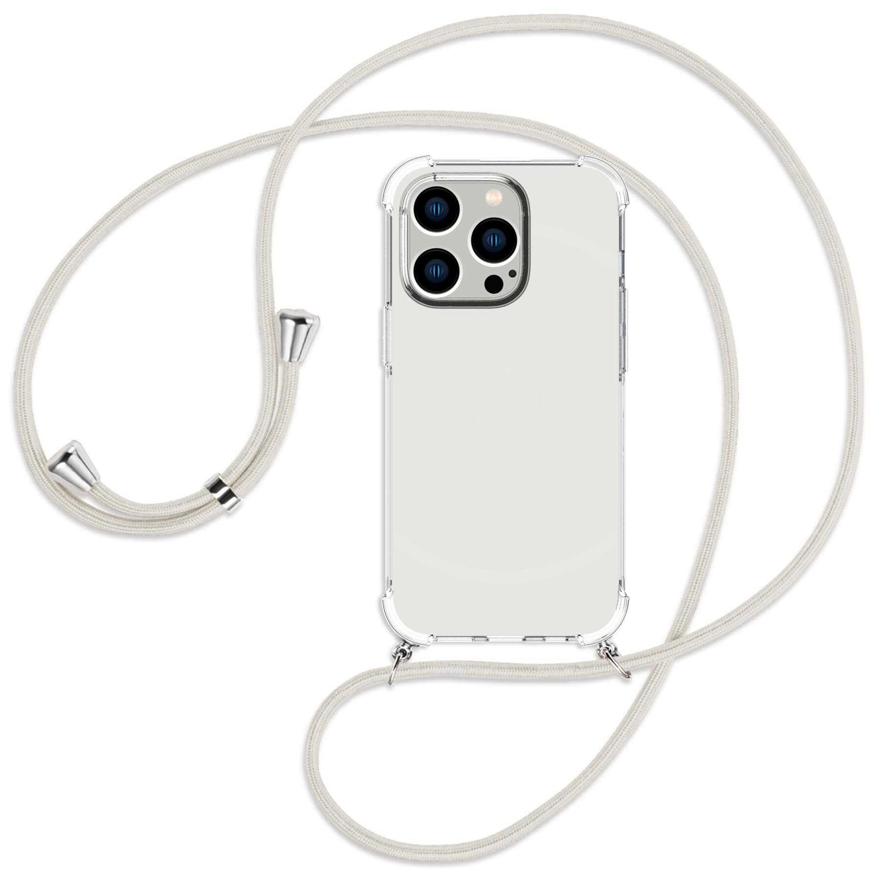 Backcover, iPhone 14 mit ENERGY silber / Kordel, White Broken MORE Apple, MTB Umhänge-Hülle Pro,
