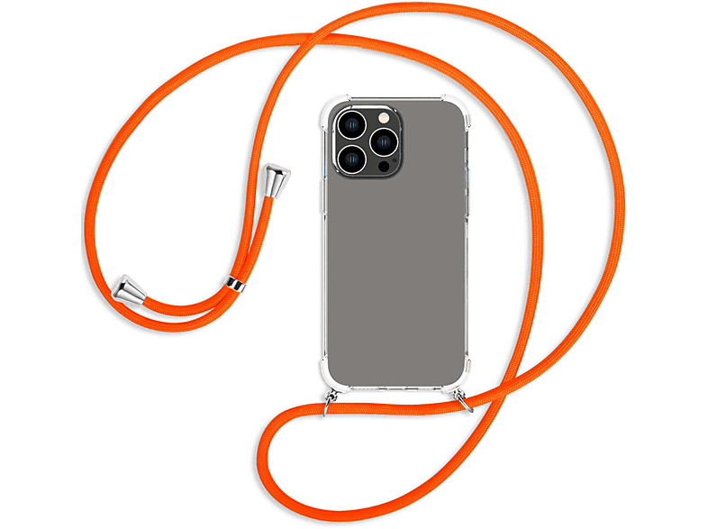 MTB MORE ENERGY Umhänge-Hülle mit Kordel, Backcover, Apple, iPhone 14 Pro Max, Neon Orange / silber | Handyketten