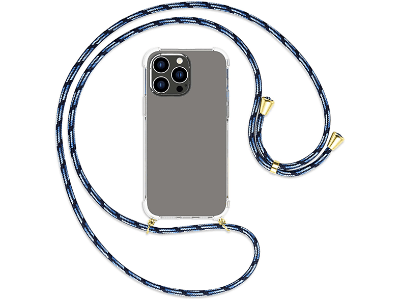 MORE gold iPhone Blau Kordel, mit ENERGY 14 gestreift Max, MTB Backcover, Pro / Apple, Umhänge-Hülle