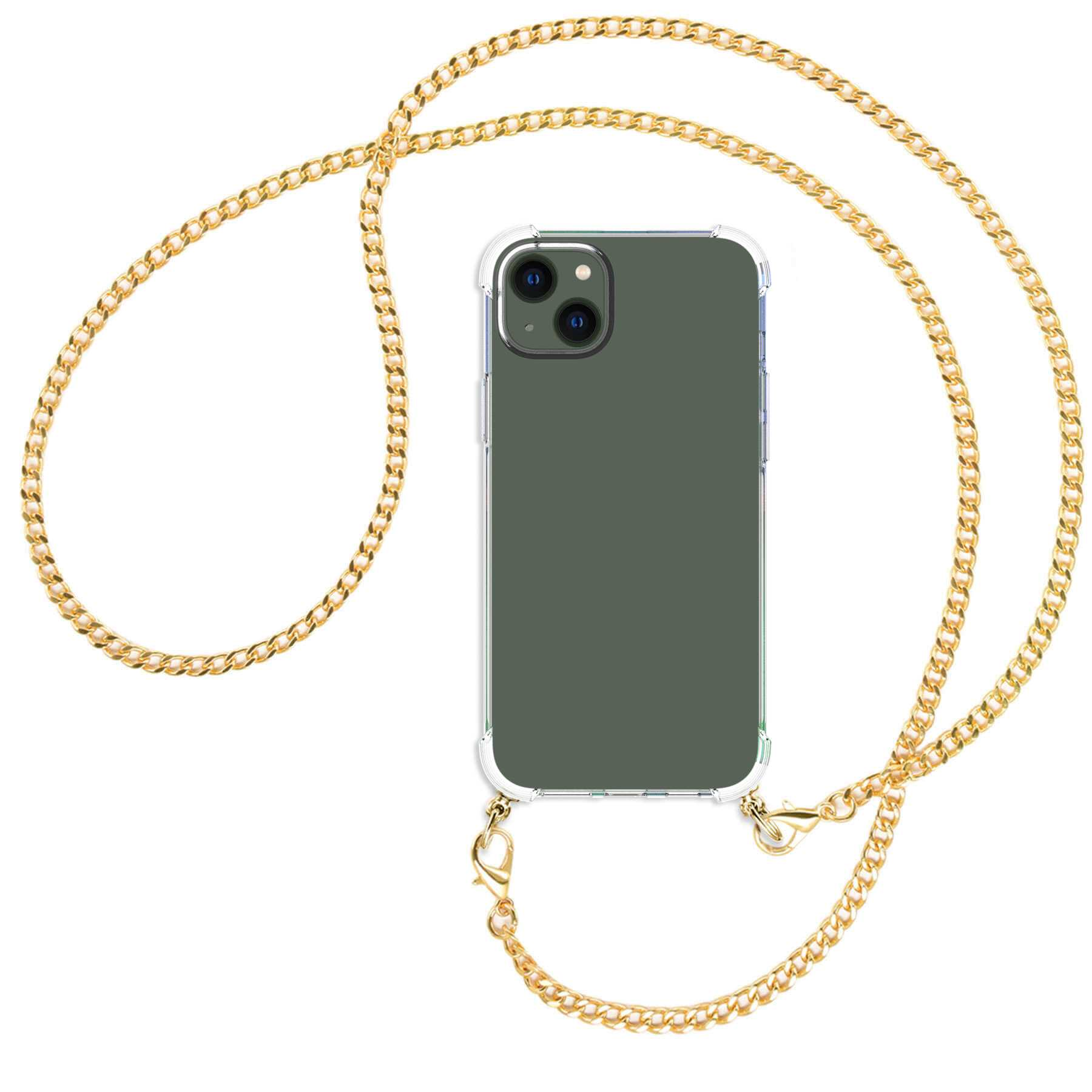 MTB MORE Kette Plus, Apple, (gold) iPhone Metallkette, mit ENERGY Umhänge-Hülle Backcover, 14