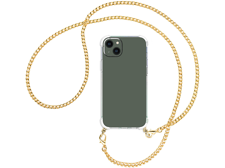 MTB MORE ENERGY Umhänge-Hülle 14 Apple, (gold) mit iPhone Kette Metallkette, Backcover, Plus