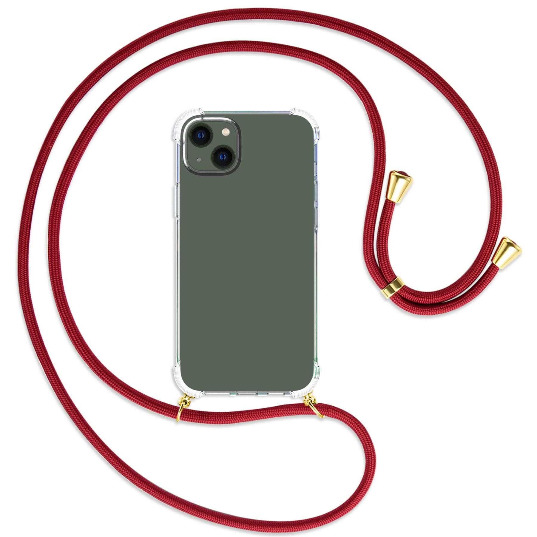 MTB MORE Plus, Dunkelrot mit / iPhone 14 Kordel, gold Apple, ENERGY Umhänge-Hülle Backcover