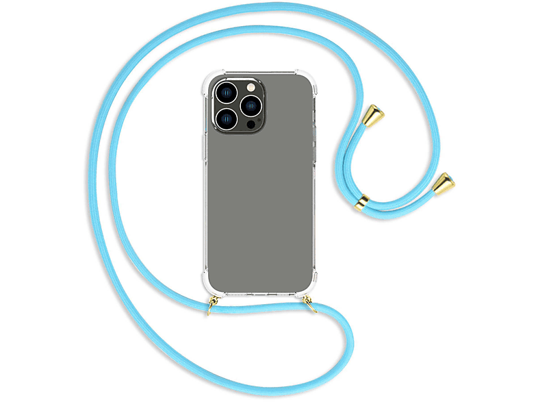 MTB MORE ENERGY Umhänge-Hülle Himmelblau mit Kordel, gold Max, Backcover, Pro / Apple, iPhone 14