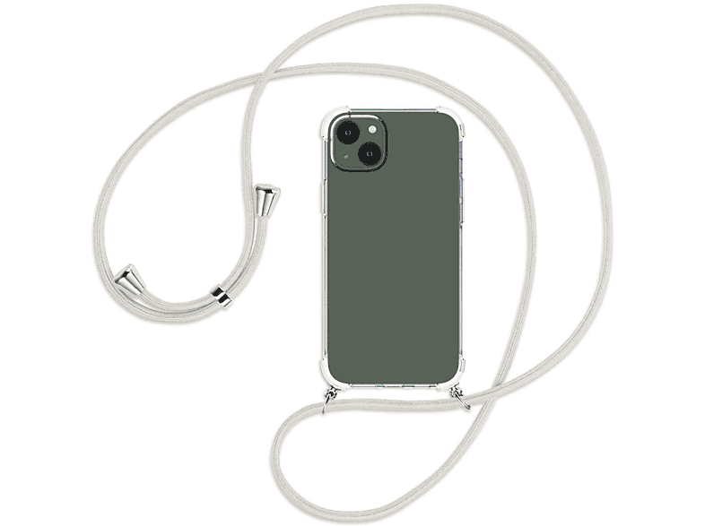 MTB MORE ENERGY Umhänge-Hülle mit silber iPhone / Backcover, 14 Broken White Plus, Kordel, Apple