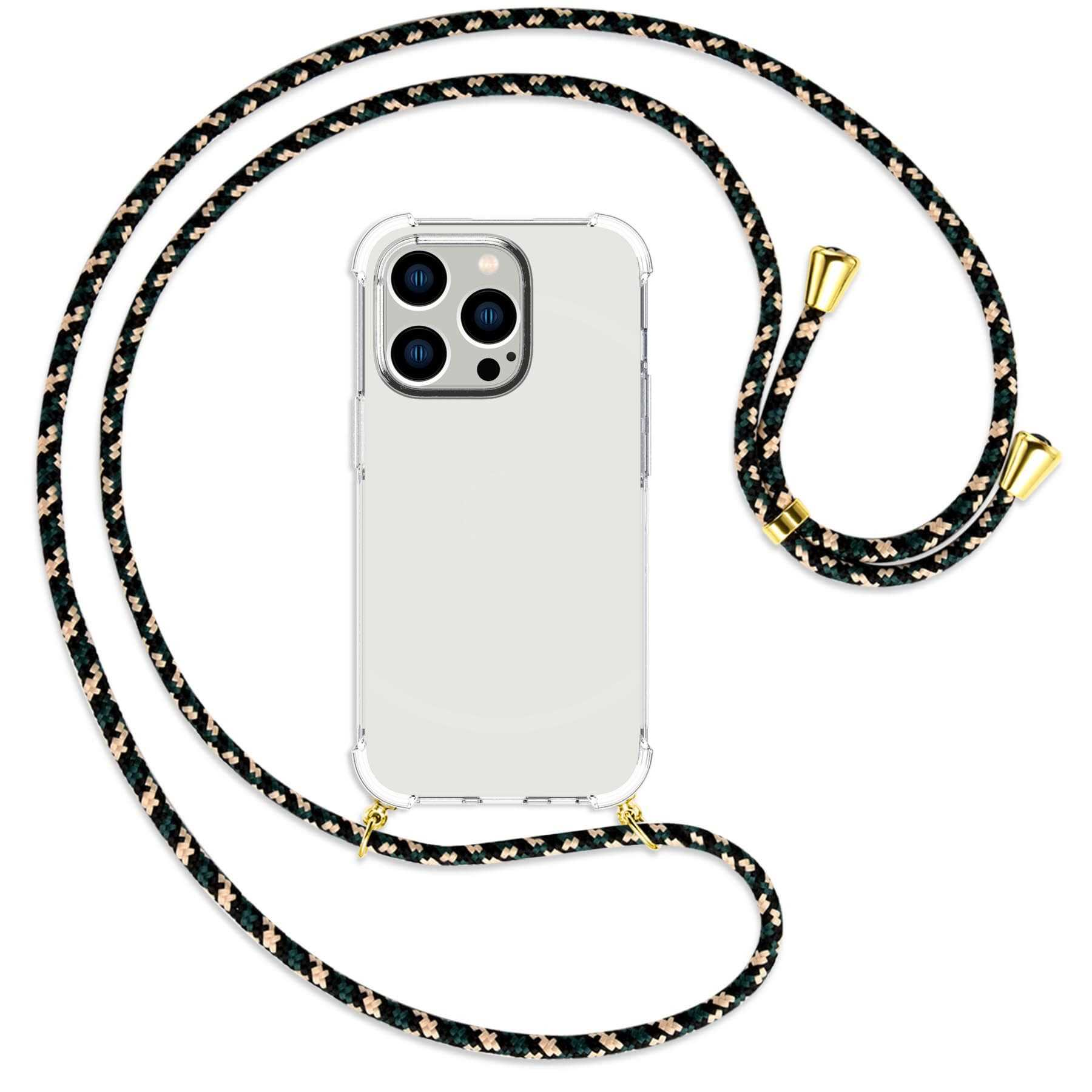 MTB MORE ENERGY Umhänge-Hülle mit Camouflage gold / iPhone 14 Pro, Apple, Backcover, Kordel
