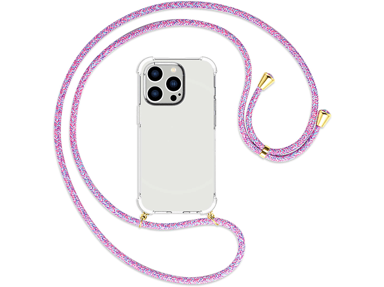 MTB MORE ENERGY Umhänge-Hülle mit Kordel, Backcover, Apple, iPhone 14 Pro, Purple Unicorn / gold