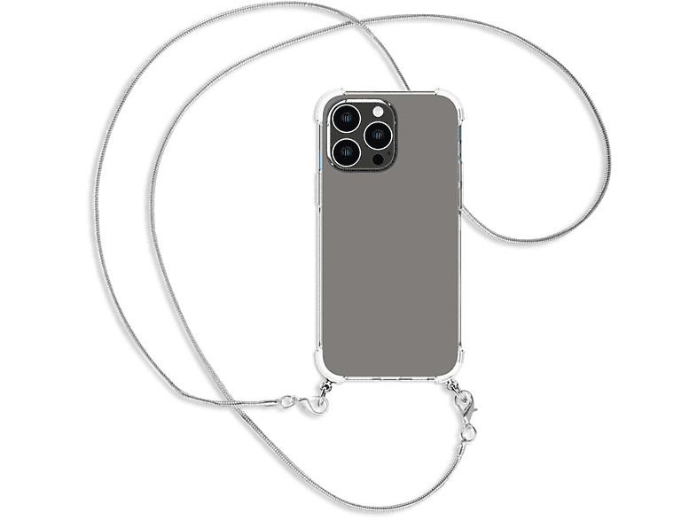 MTB MORE Pro Backcover, Apple, Umhänge-Hülle mit Kette (silber) Snake ENERGY 14 iPhone Max, Metallkette