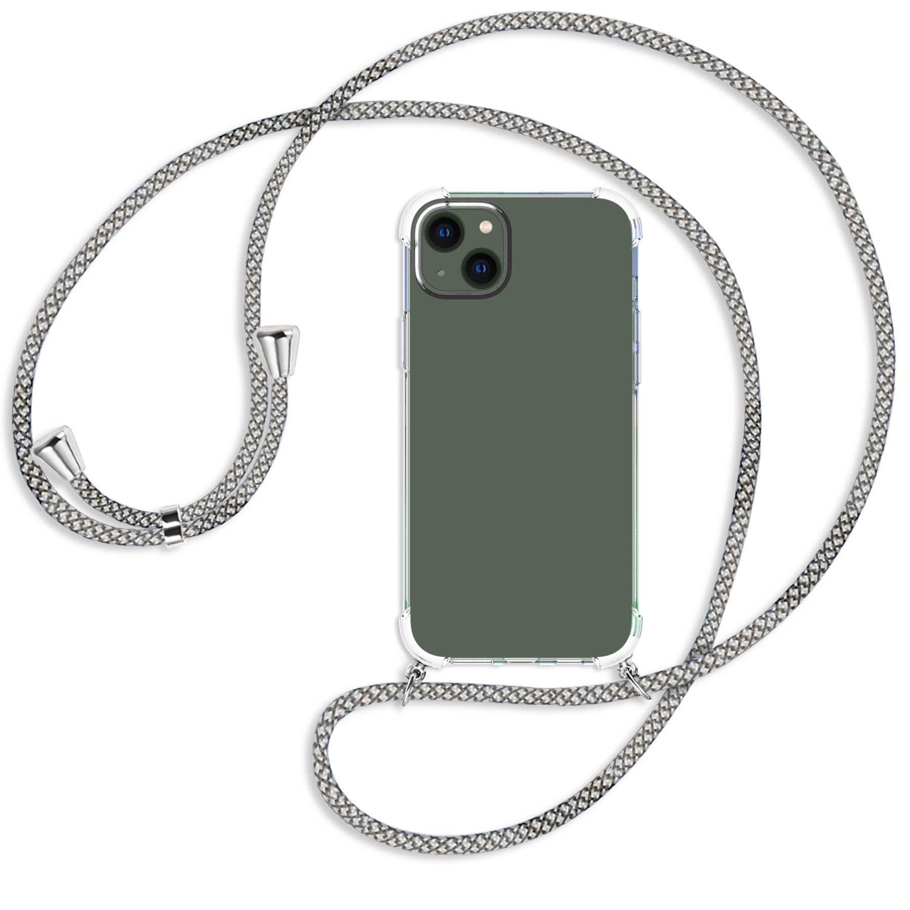 MTB MORE ENERGY Umhänge-Hülle Plus, Backcover, / Fishnet Apple, silber Fancy 14 iPhone mit Kordel