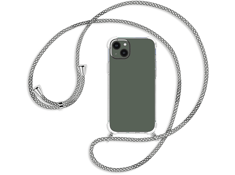 MTB MORE ENERGY Umhänge-Hülle mit Kordel, Fishnet Fancy 14 iPhone silber Backcover, / Plus, Apple