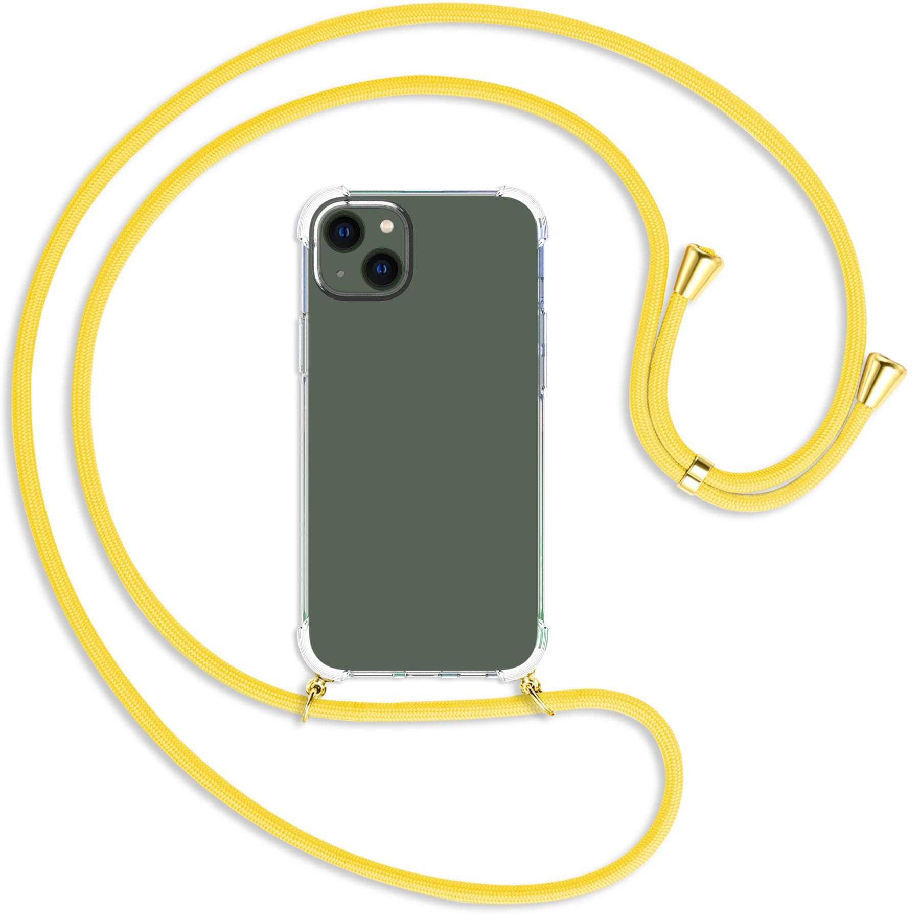 MTB MORE mit iPhone gold Gelb 14 / Plus, Umhänge-Hülle Apple, Banana Backcover, ENERGY Kordel