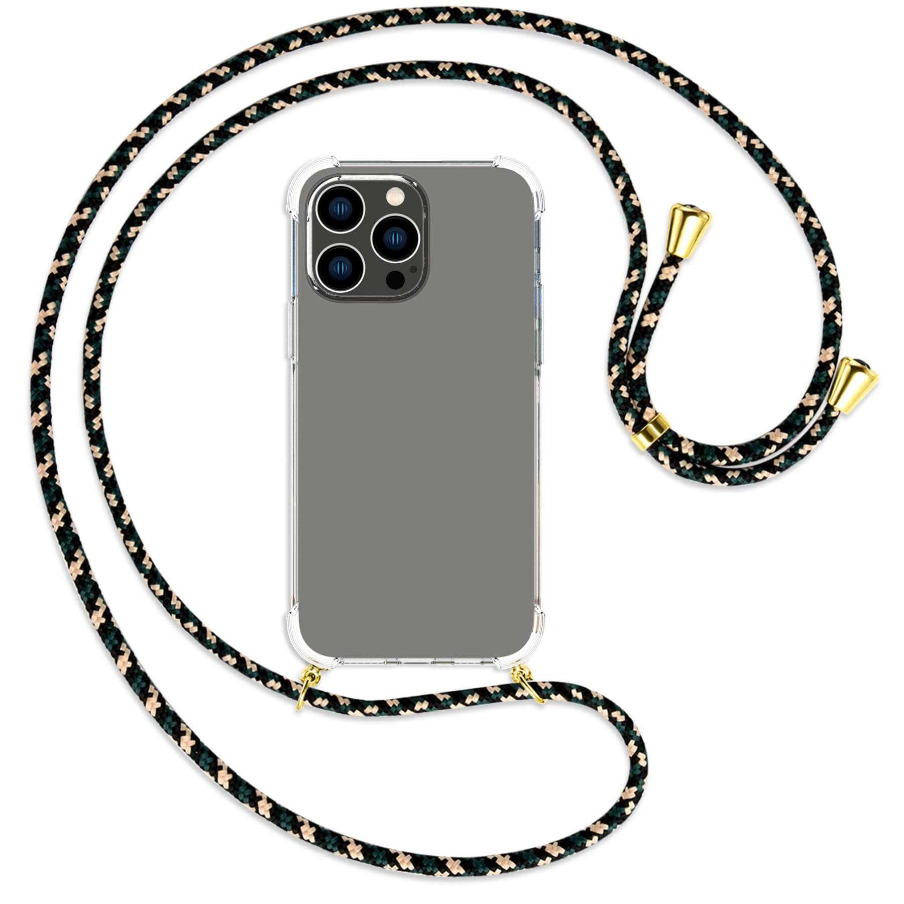 MTB MORE ENERGY Umhänge-Hülle mit Apple, Kordel, Backcover, Pro gold iPhone 14 / Max, Camouflage