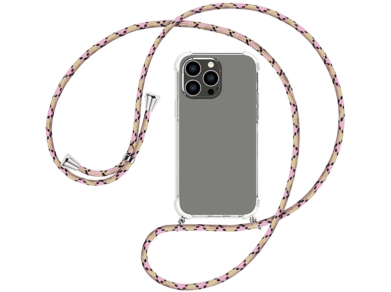 Rosa / iPhone Backcover, Raute mit MORE Pro ENERGY Kordel, silber Max, MTB Apple, 14 Umhänge-Hülle