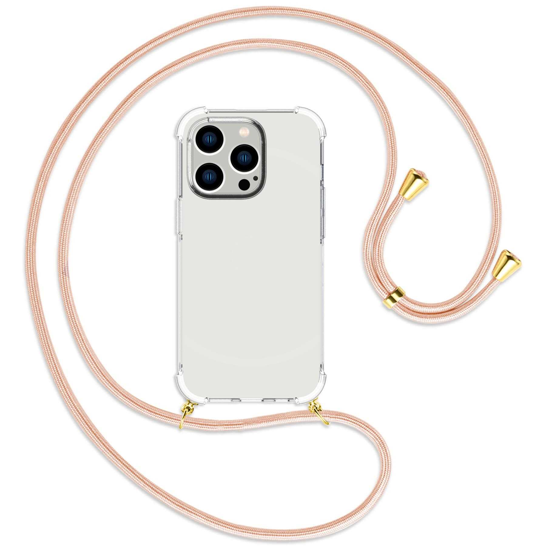 mit Apple, 14 MORE peach ENERGY Rose Umhänge-Hülle Pro, Kordel, iPhone Backcover, MTB / gold