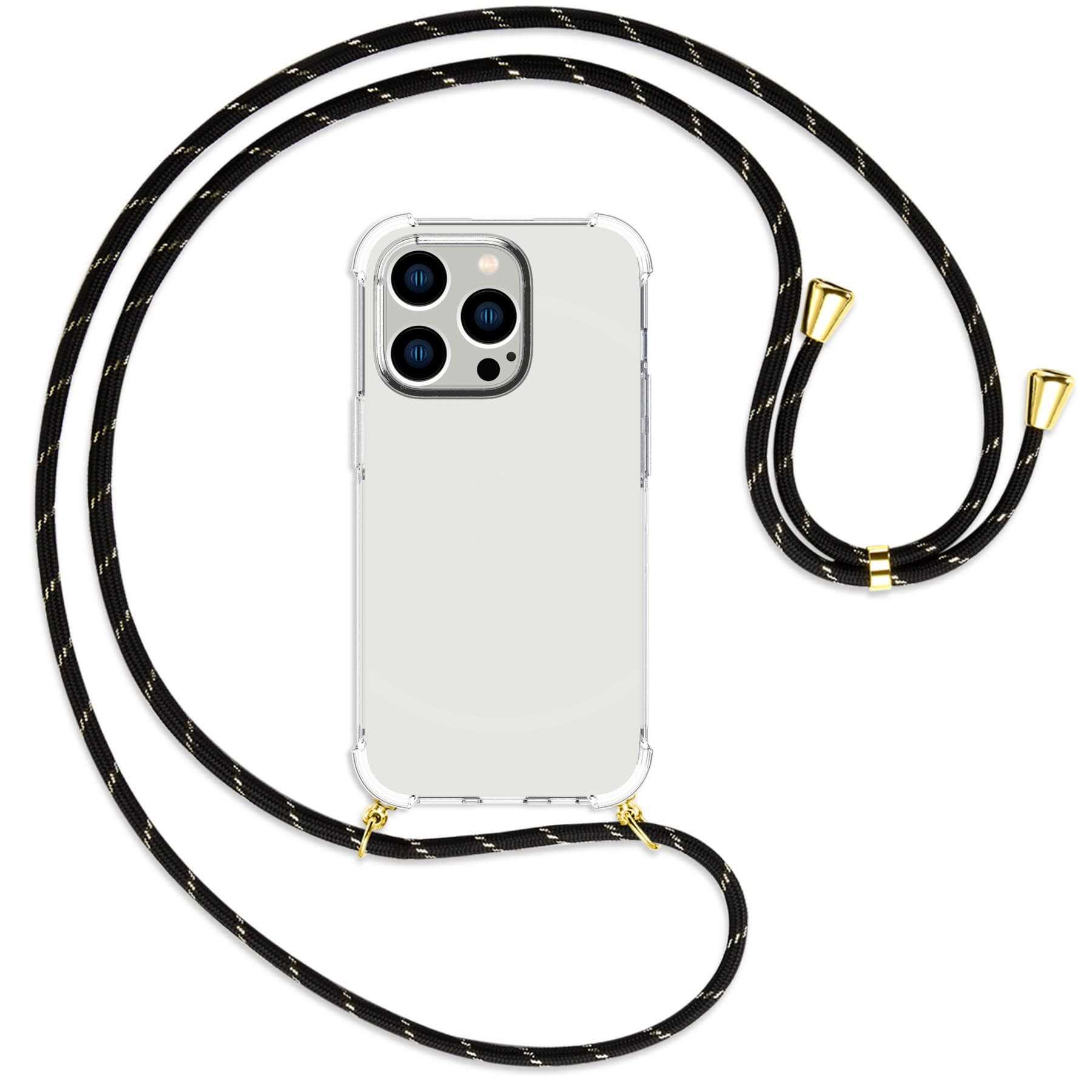 MTB MORE Umhänge-Hülle Pro, iPhone Backcover, gold Schwarz+Gold 14 Kordel, / mit ENERGY Apple