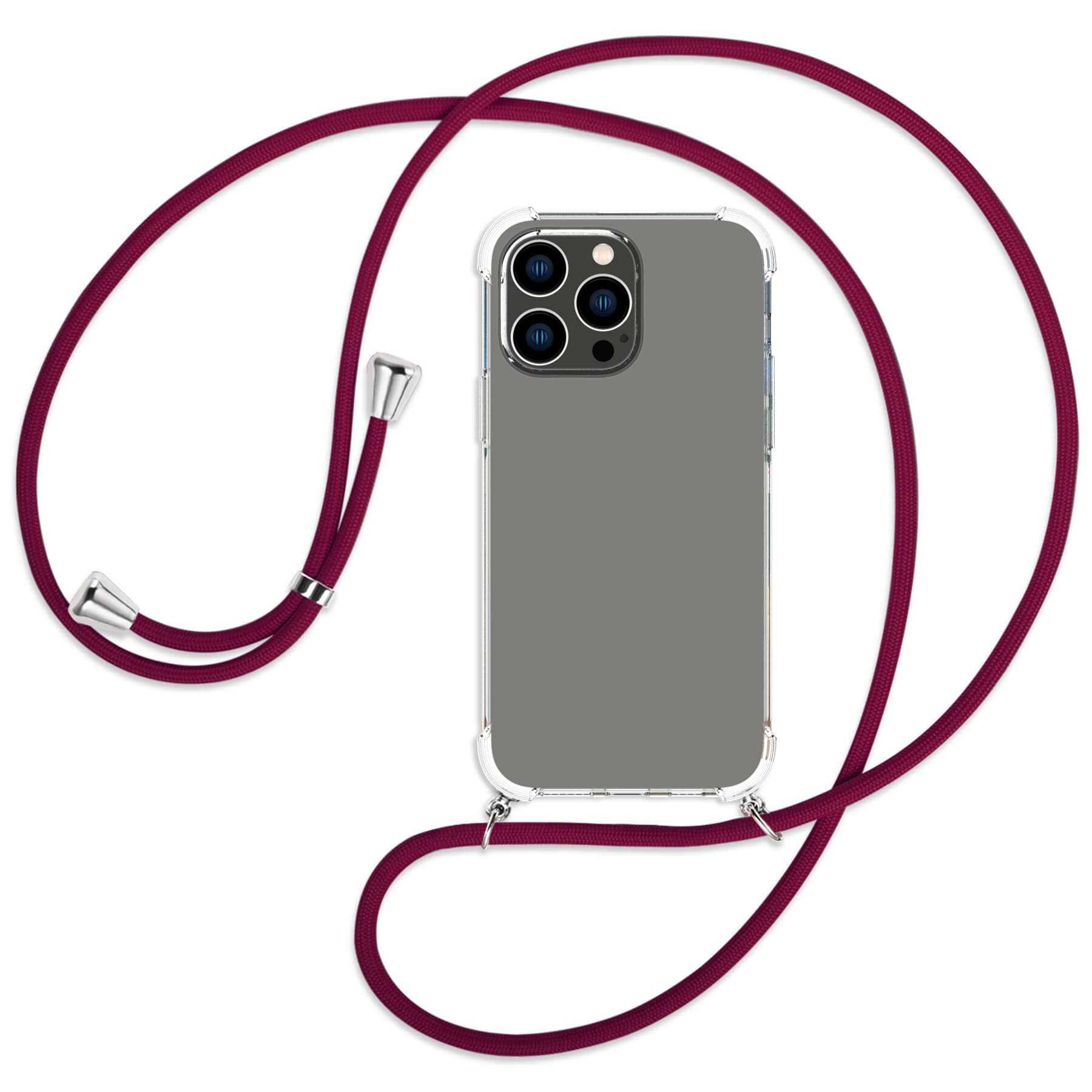 MTB MORE Pro Max, Dunkelrot iPhone ENERGY silber Kordel, / Backcover, Umhänge-Hülle Apple, 14 mit